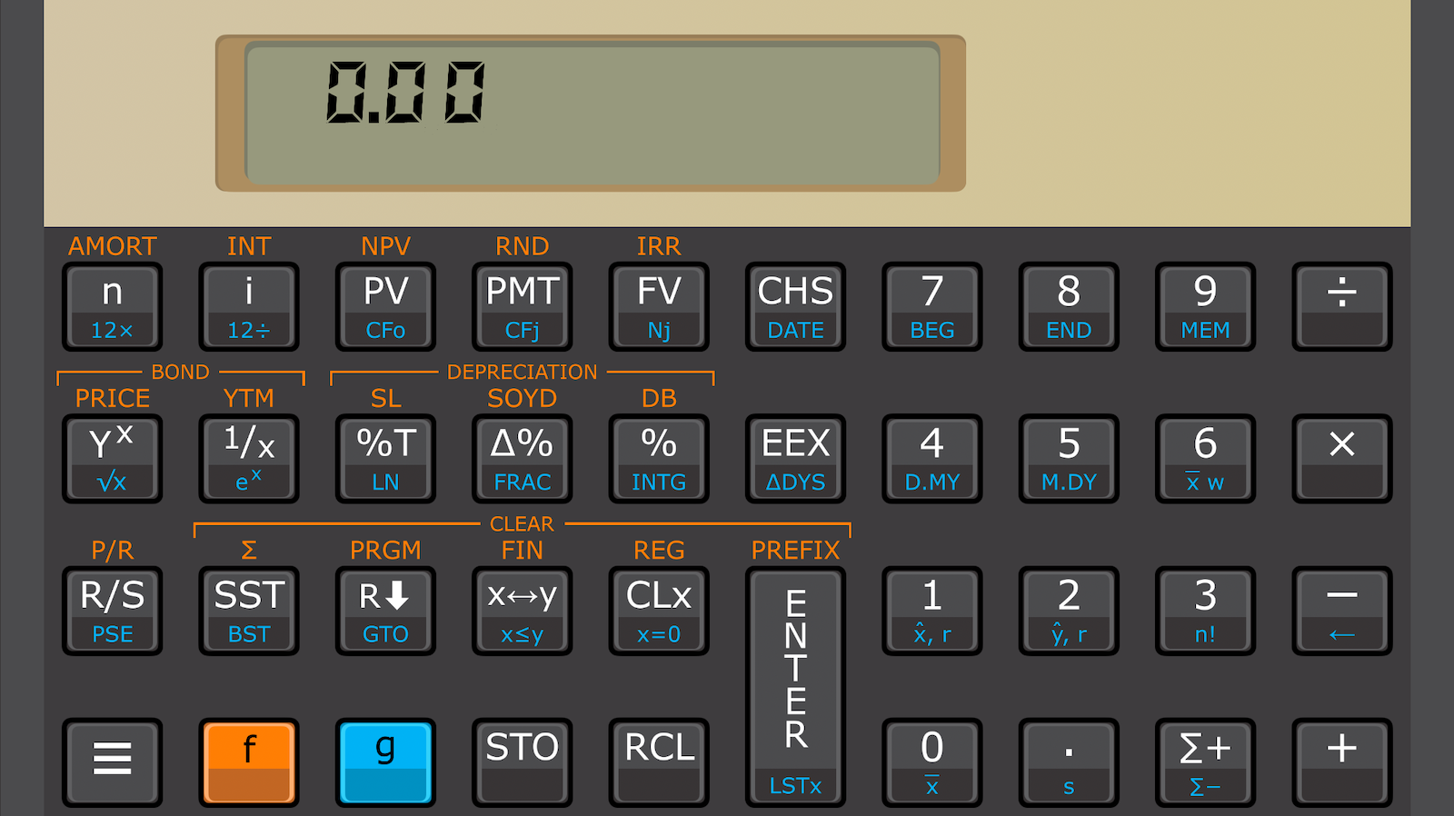 Touch RPN scientific calculator running horizontally on iPhone